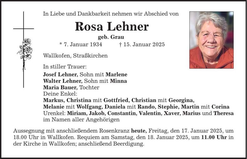 Traueranzeige Rosa Lehner
