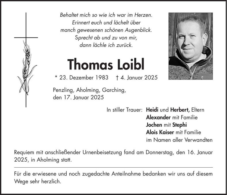 Traueranzeige Thomas Loibl
