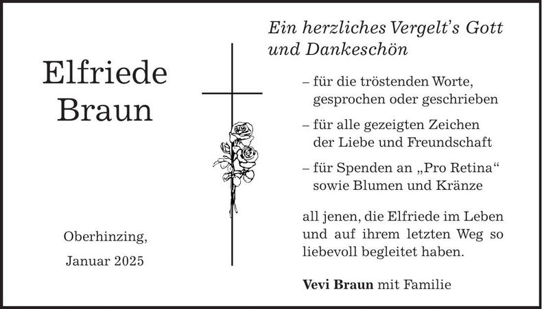 Traueranzeige Elfriede Braun