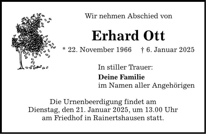 Traueranzeige Erhard Ott