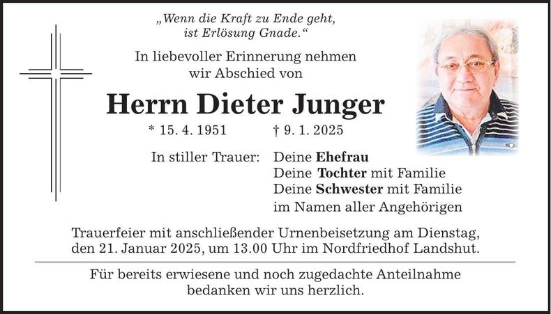 Traueranzeige Dieter Junger