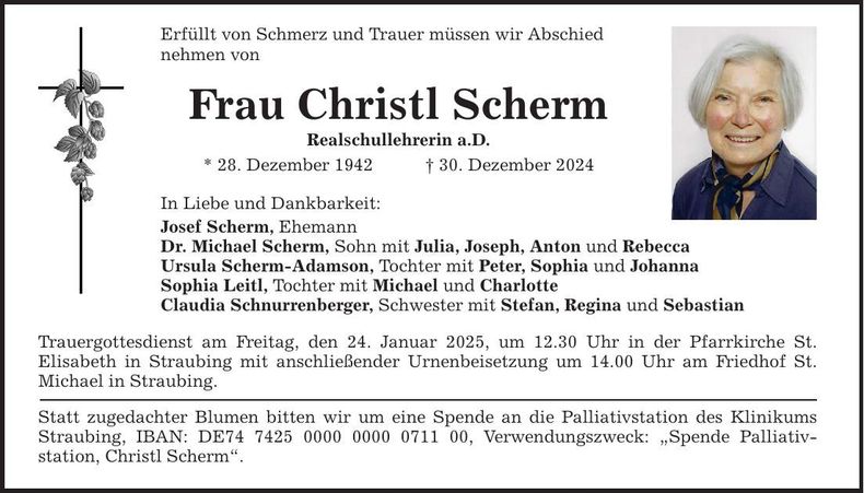 Traueranzeige Christl Scherm