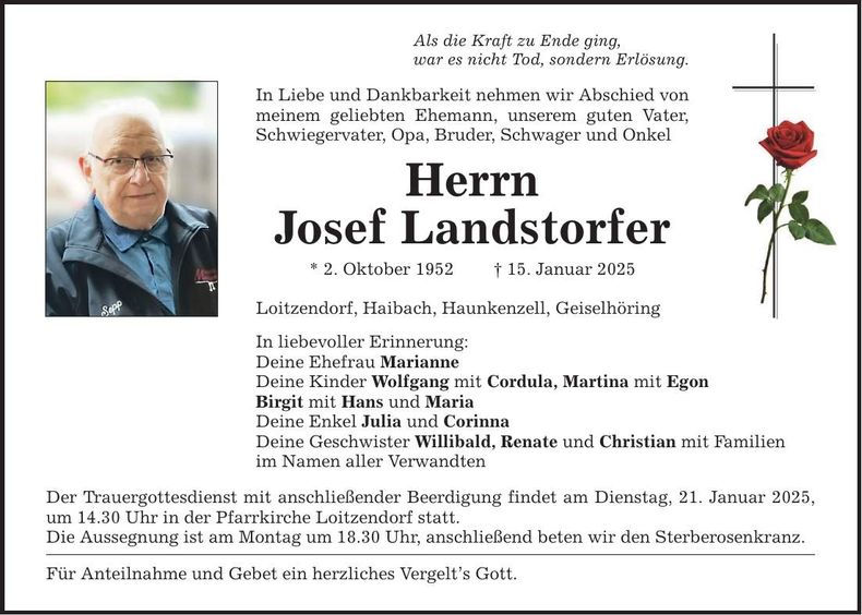 Traueranzeige Josef Landstorfer