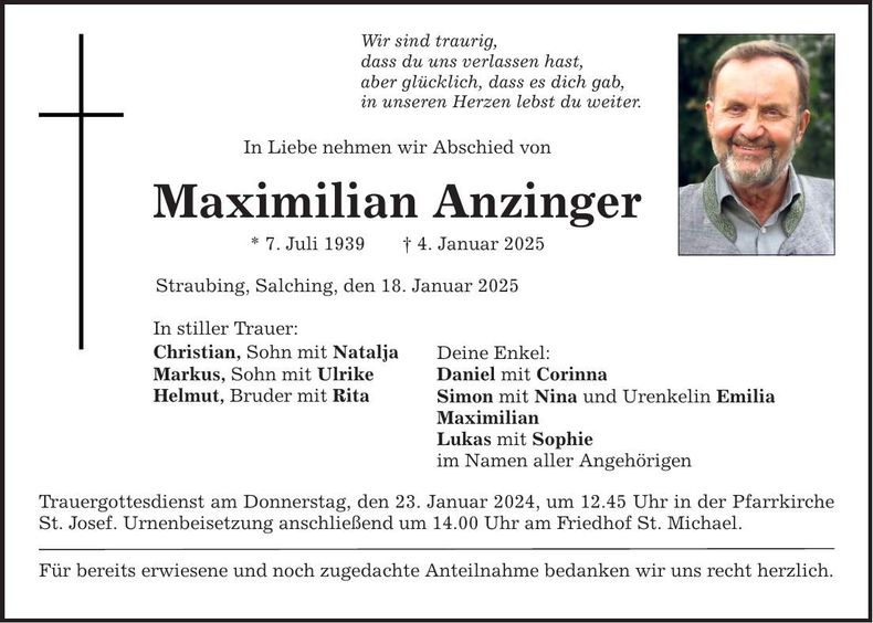 Traueranzeige Maximilian Anzinger