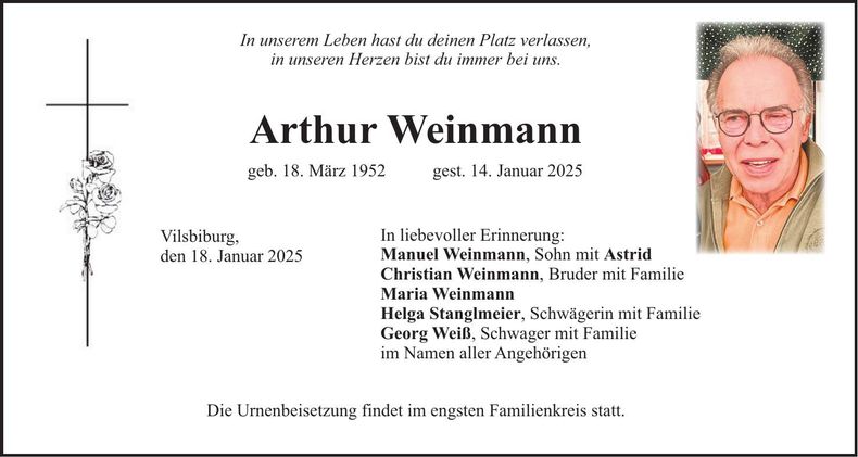 Traueranzeige Arthur Weinmann