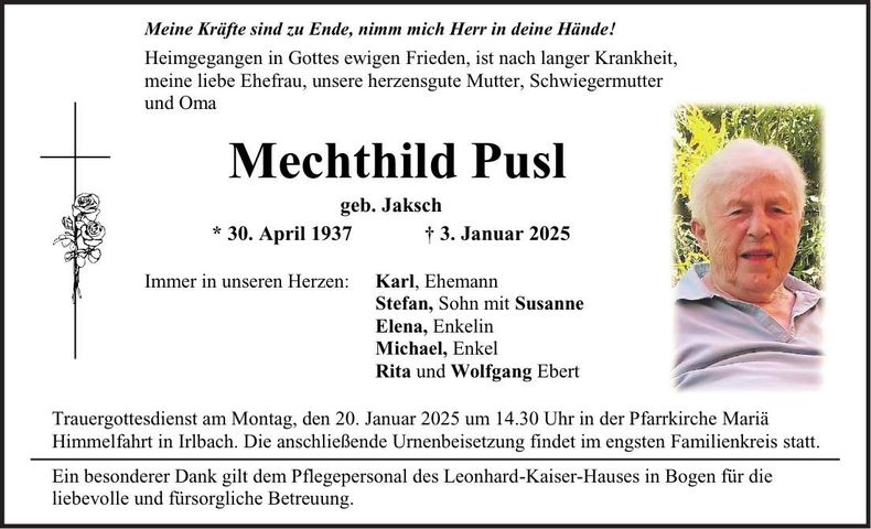 Traueranzeige Mechthild Pusl