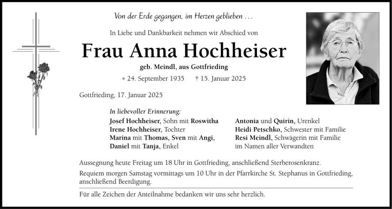 Traueranzeige Anna Hochheiser