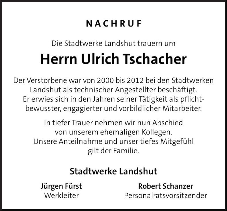 Traueranzeige Ulrich Tschacher