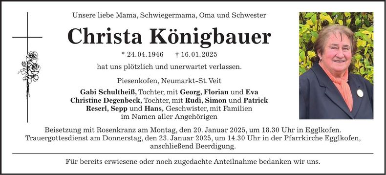 Traueranzeige Christa Königbauer