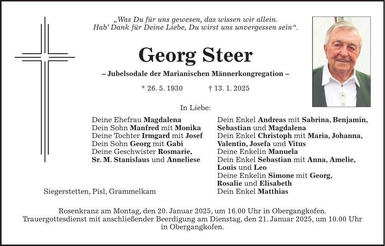 Traueranzeige Georg Steer