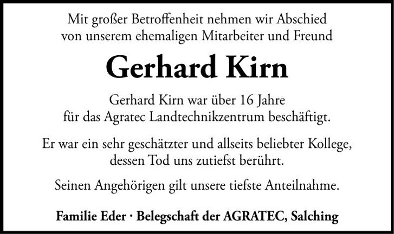 Traueranzeige Gerhard Kirn
