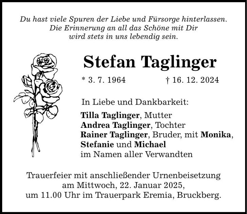Traueranzeige Stefan Taglinger