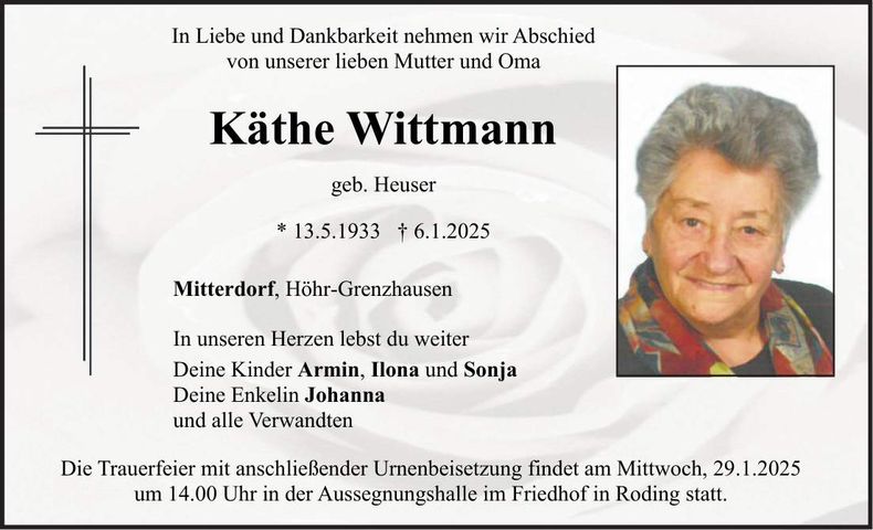 Traueranzeige Käthe Wittmann