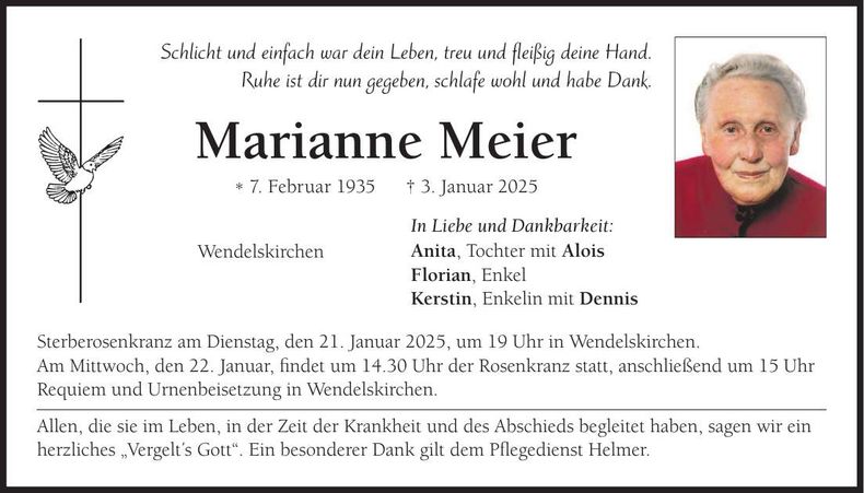 Traueranzeige Marianne Meier