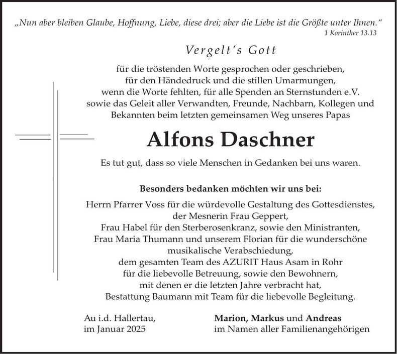 Traueranzeige Alfons Daschner