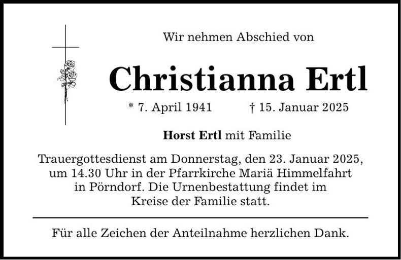 Traueranzeige Christianna Ertl