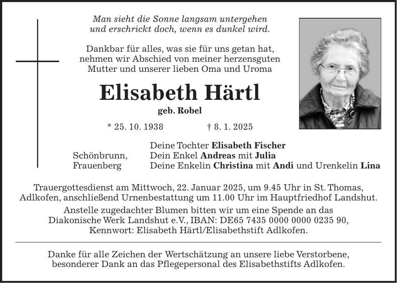 Traueranzeige Elisabeth Härtl