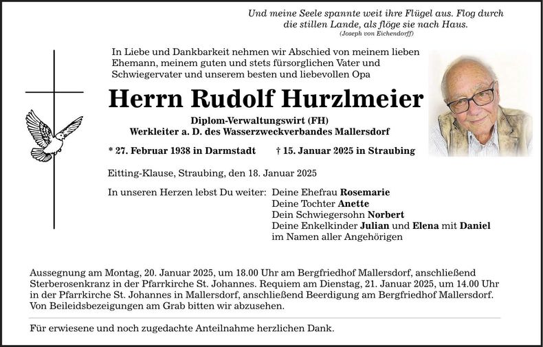 Traueranzeige Rudolf Hurzlmeier