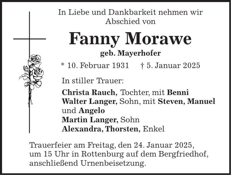Traueranzeige Fanny Morawe