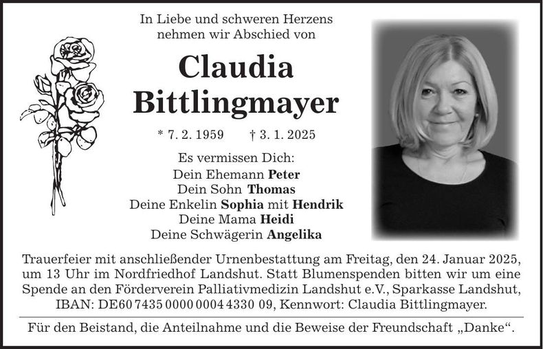 Traueranzeige Claudia Bittlingmayer