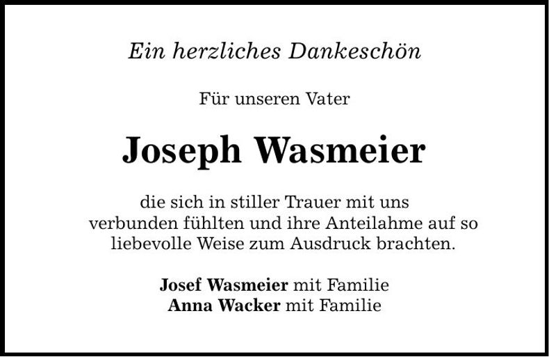 Traueranzeige Wasmeier Joseph