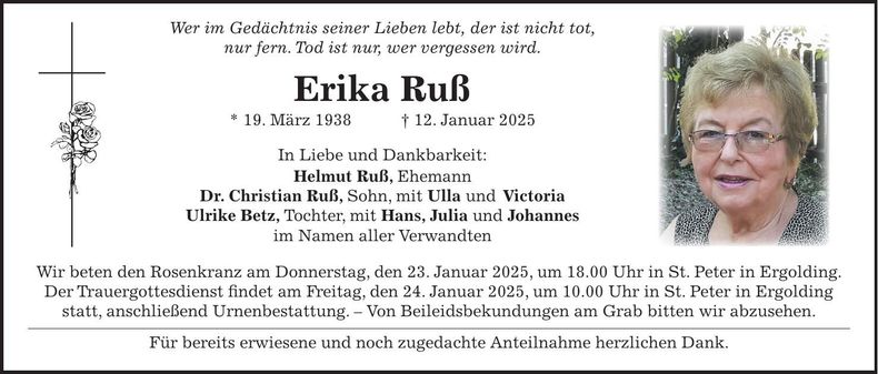Traueranzeige Erika Ruß