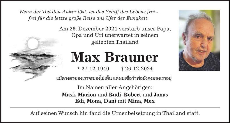 Traueranzeige Max Brauner
