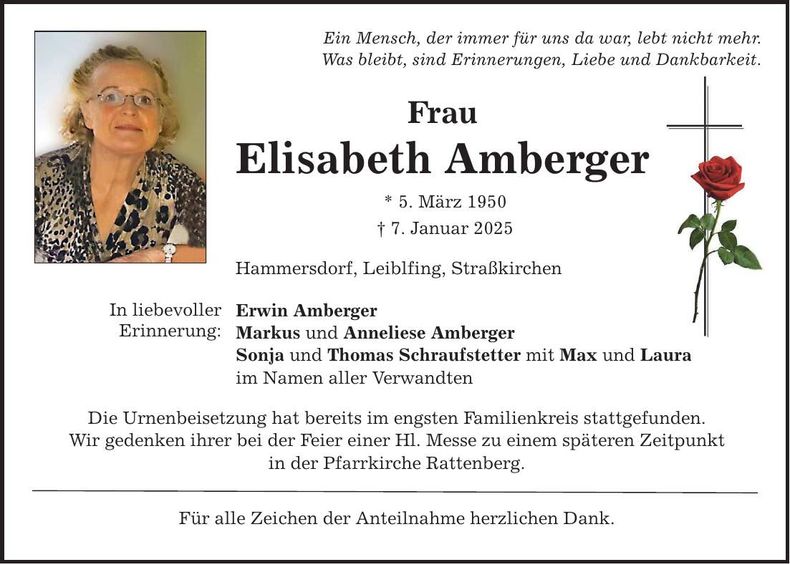 Traueranzeige Elisabeth Amberger