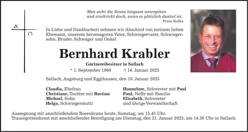 Traueranzeige Bernhard Krabler
