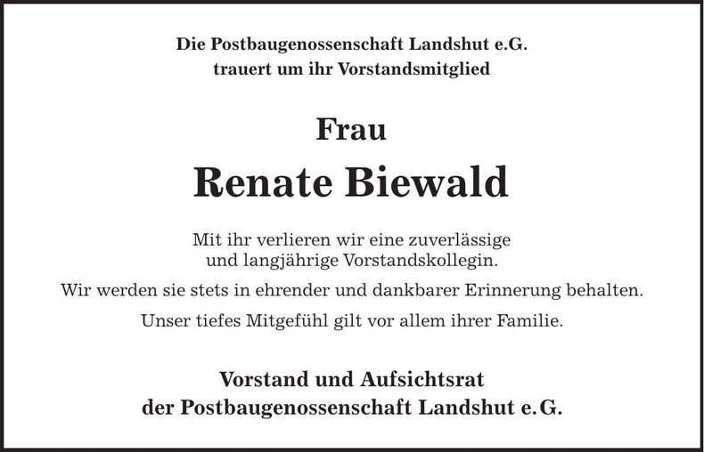 Traueranzeige Renate Biewald