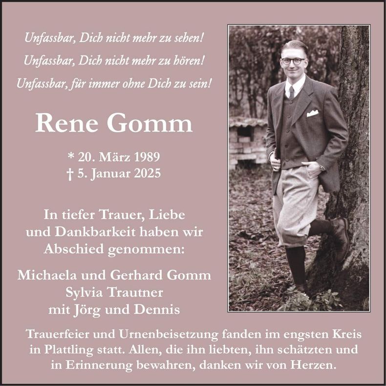 Traueranzeige Rene Gomm