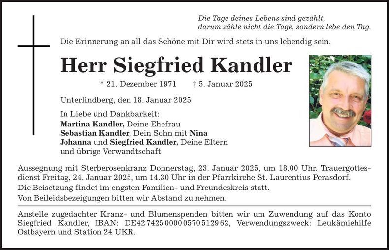 Traueranzeige Siegfried Kandler