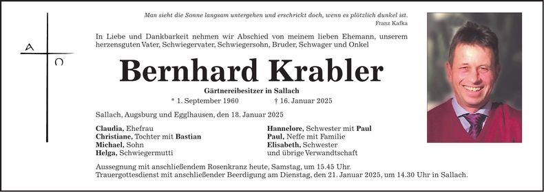 Traueranzeige Bernhard Krabler