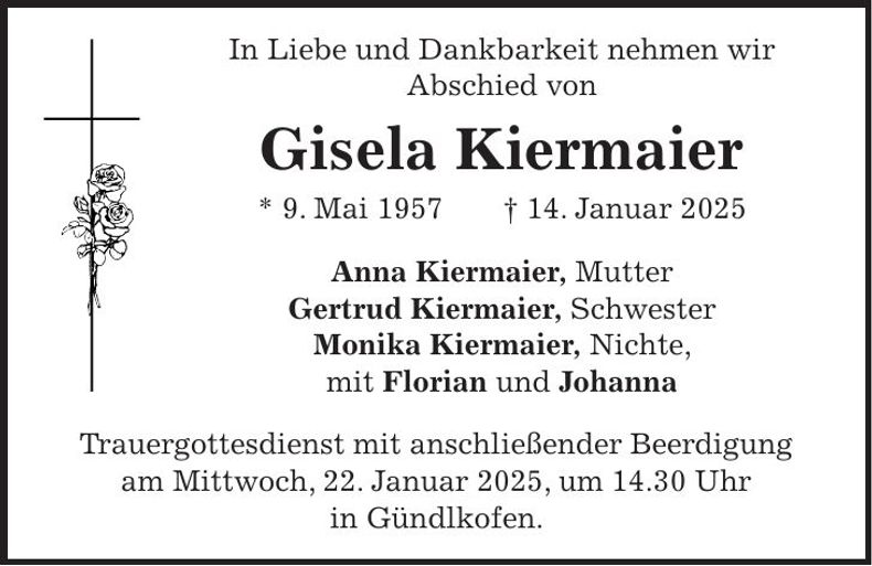 Traueranzeige Gisela Kiermaier