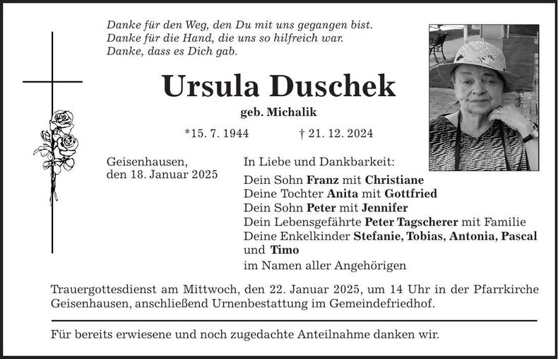Traueranzeige Ursula Duschek