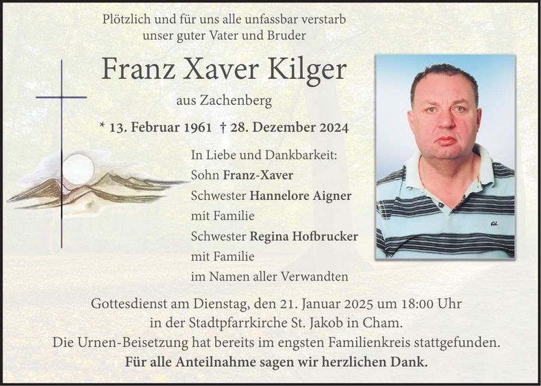 Traueranzeige Kilger Xaver