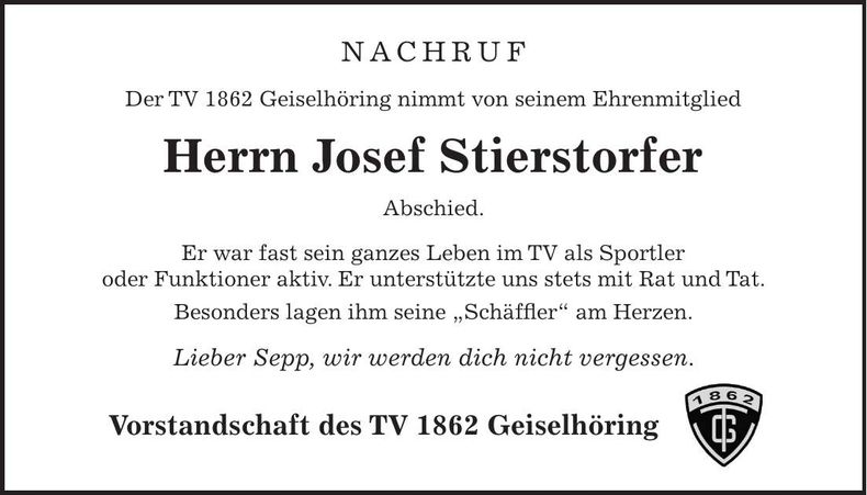 Traueranzeige Josef Stierstorfer