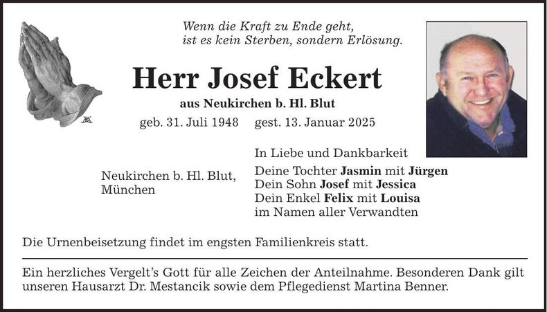 Traueranzeige Josef Eckert