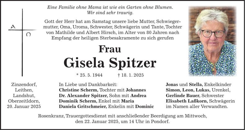 Traueranzeige Gisela Spitzer