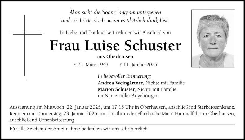 Traueranzeige Luise Schuster