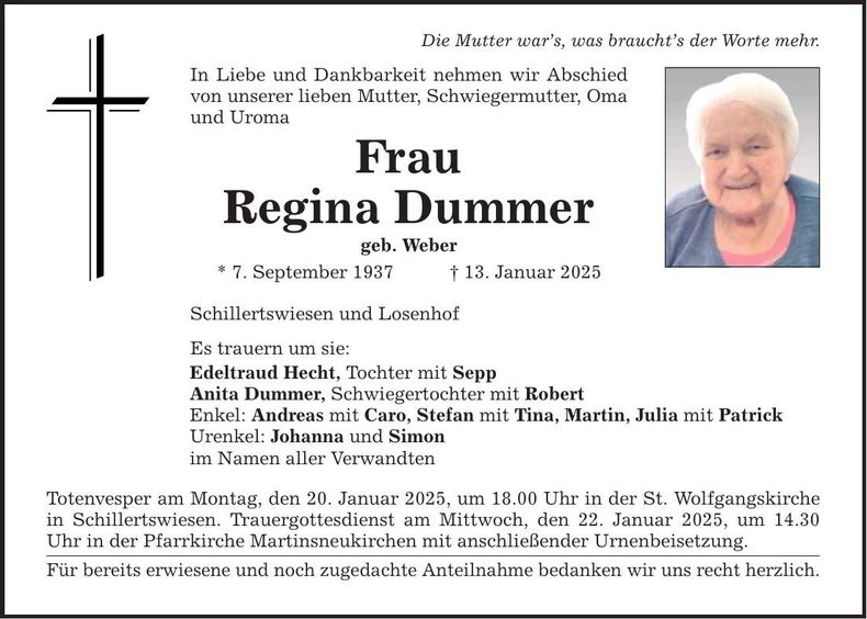 Traueranzeige Regina Dummer