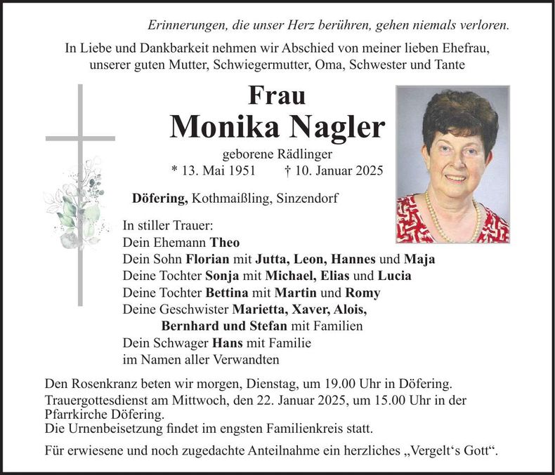 Traueranzeige Monika Nagler
