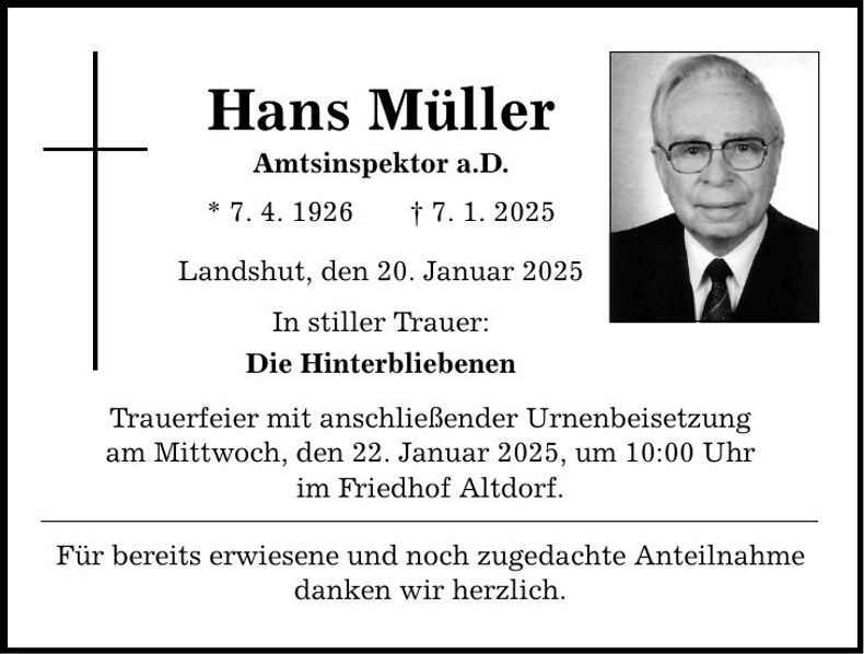 Traueranzeige Hans Müller