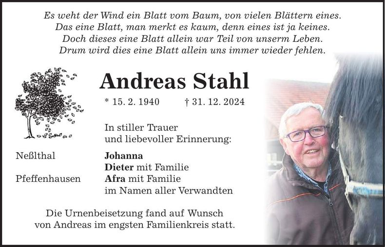 Traueranzeige Andreas Stahl
