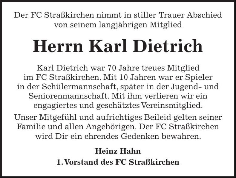 Traueranzeige Karl Dietrich