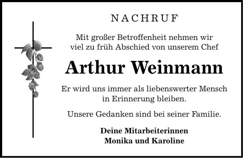 Traueranzeige Arthur Weinmann