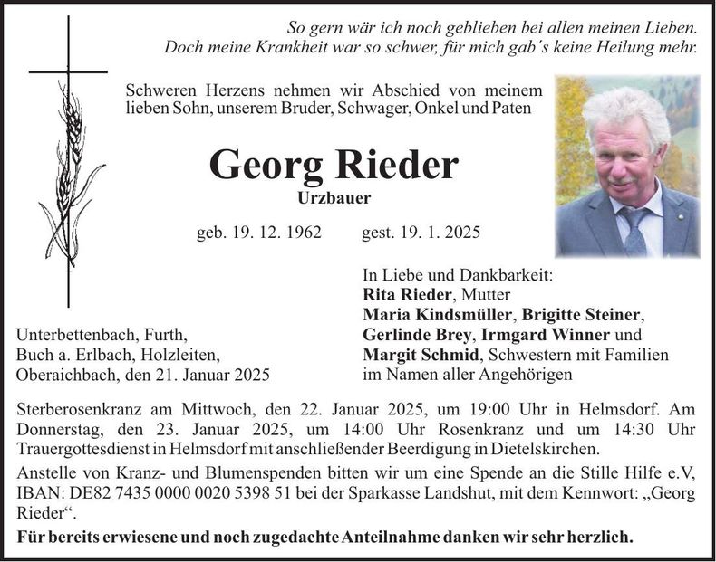 Traueranzeige Georg Rieder