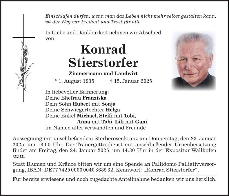 Traueranzeige Konrad Stierstorfer