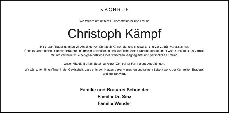 Traueranzeige Christoph Kämpf
