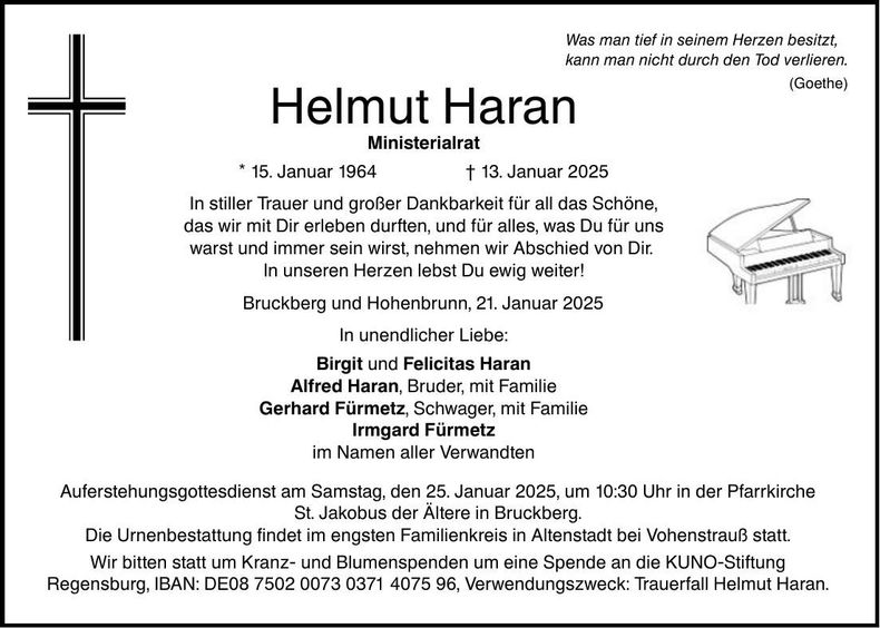 Traueranzeige Helmut Haran